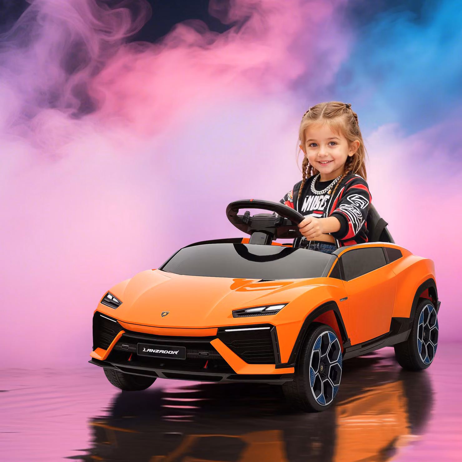 AIYAPLAY Macchina Elettrica per Bambini con Licenza Lamborghini, Arancione, L: 101.5 cm, P: 49 cm, H: 43 cm – 2