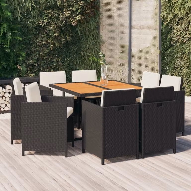 Maison Exclusive - Set da pranzo da giardino 9 pezzi con cuscini in polyrattan nero
