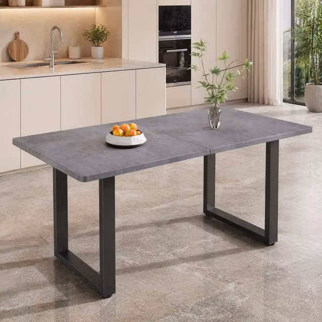 Tavolo da pranzo ULEVR rettangolare in stile industriale con piano in pannello truciolare e struttura in metallo, nero e grigio