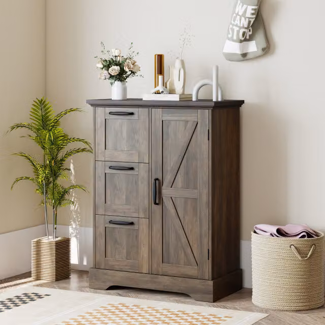 Credenza Costway in legno marrone stile rustico con ante a porta da fienile per cucina o bagno