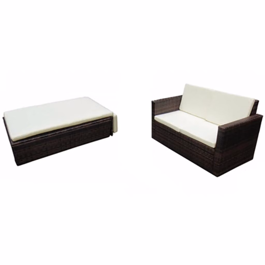 set 2 pezzi da giardino con cuscini in rattan marrone
