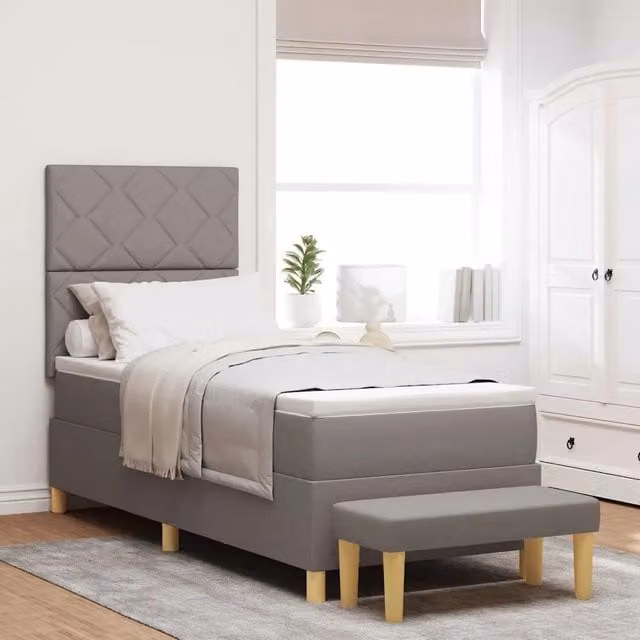 Letto a molle con testiera Talpa vidaXL in tessuto beige o grigio L: 200 cm, P: 80 cm, H: 128 cm