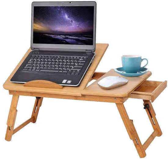 Portadocumenti per laptop, completo di piano di lavoro pieghevole in legno con presa di corrente