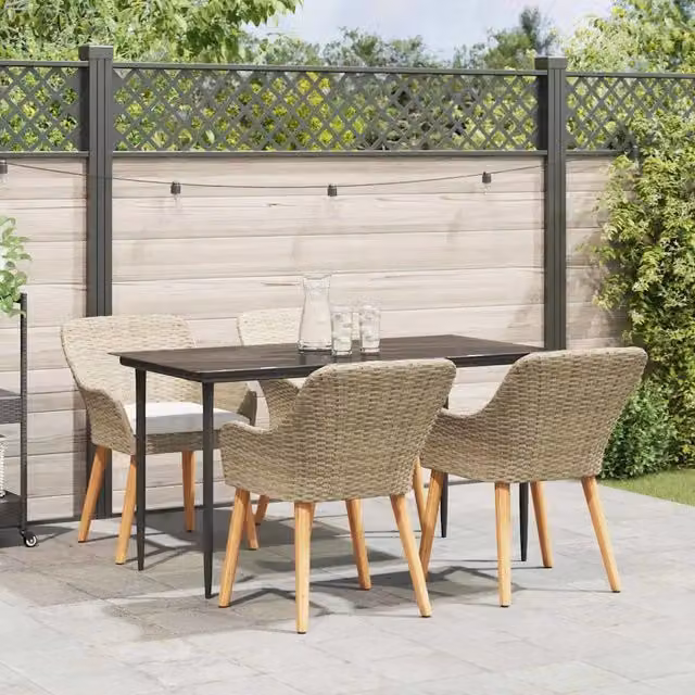 Set da Pranzo per Giardino con cuscino 5 pcs Beige polyrattan