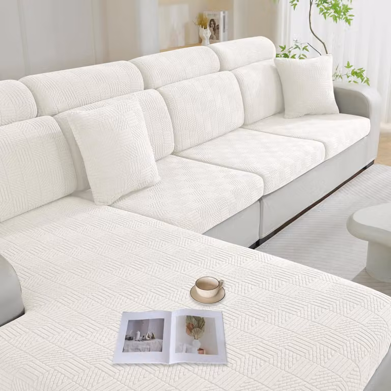 Copertura elastica impermeabile per cuscini da seduta, adatta a divani a 1 posto, divani angolari 2 posti + 1 posto, colore crema