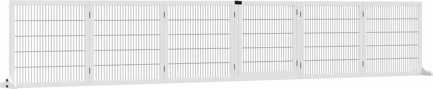 Barriera per cani, cancelletto di sicurezza regolabile con piedini, cancelletto per cani in legno 432 x 70 cm, cancelletto pieghevole per scale, barriera per cani per scale, porte, corridoio, 6 pannelli, bianco |