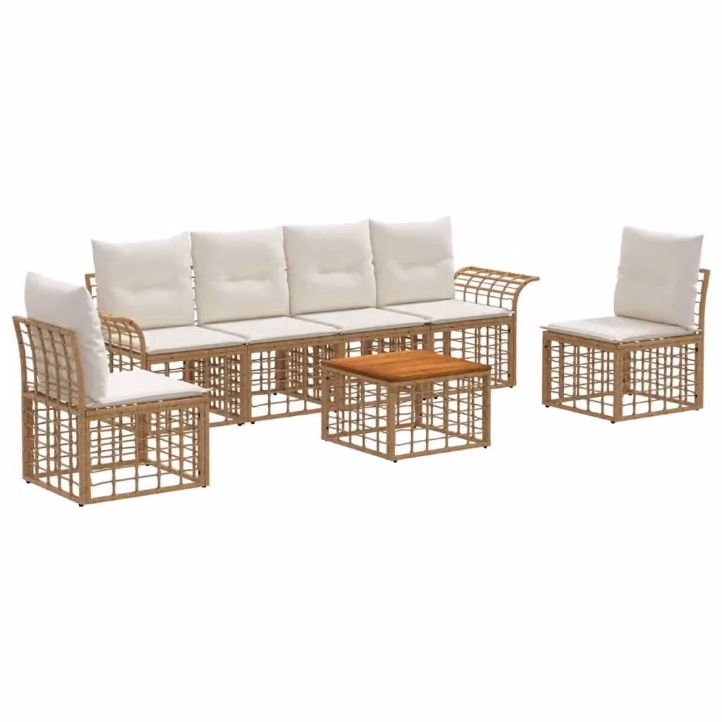 Set di divani da esterno vidaXL da 7 posti con tavolino, colore beige, bianco e marrone – 2