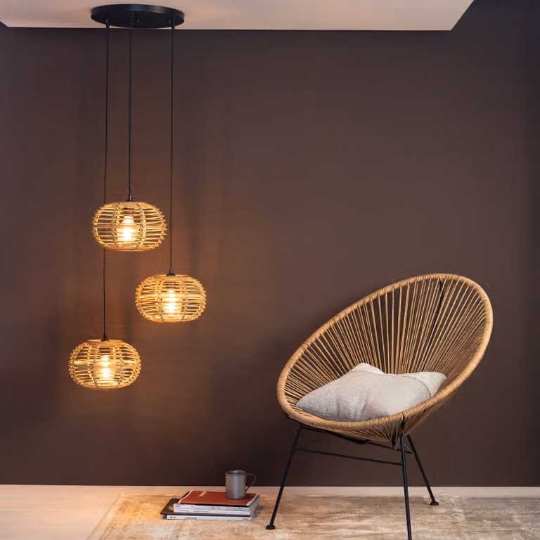 BRILLIANT Woodball lampada a sospensione a 3 luci nero opaco/bambù