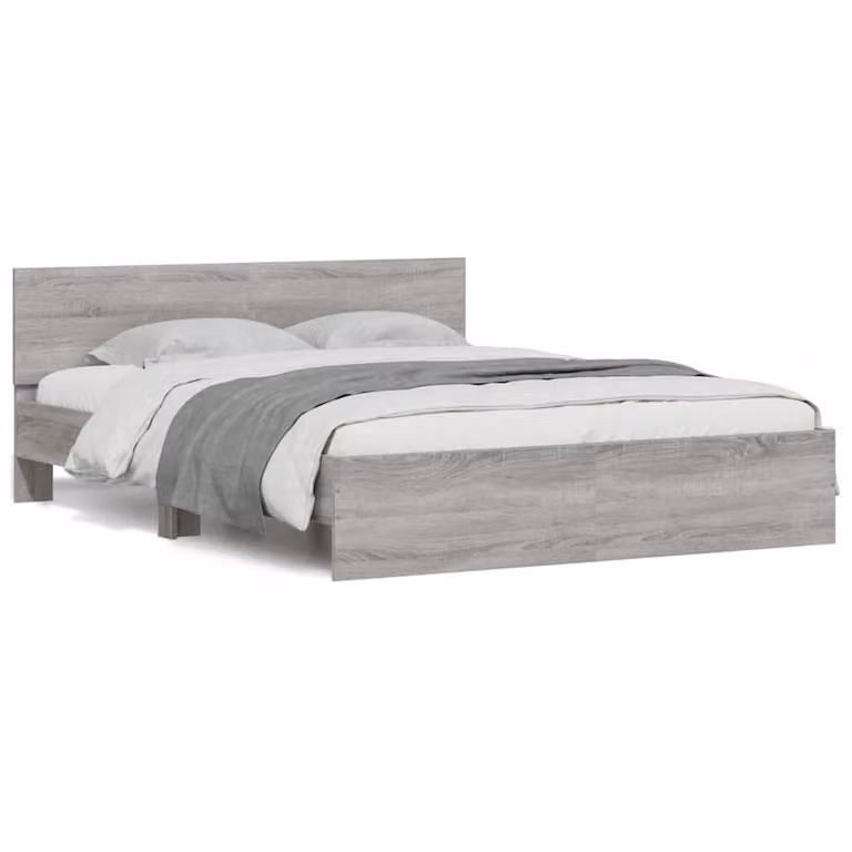 vidaXL Giroletto con Testiera, Illuminazione LED e Porta USB, Grigio, L/P/H: 200 x 150 x 155 cm