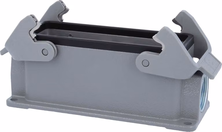 HARTING Han 24B per 2 inserti, alloggiamento base basso, 1xM25 uscita cavo laterale, con 2 staffe trasversali, raccordo a vite M25