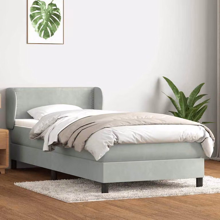 vidaXL Giroletto a Molle con Materasso Ibrido in Velluto Grigio e Bianco L: 93 cm, P: 223 cm, H: 88 cm