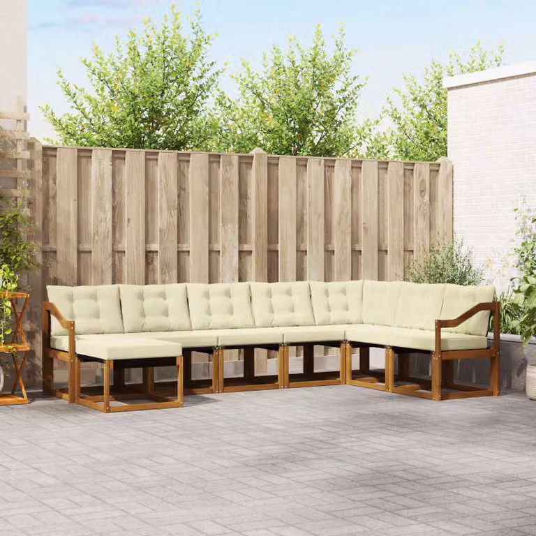 vidaXL Set di divani da esterno 8 pz a forma di L in legno di acacia con cuscini beige e crema
