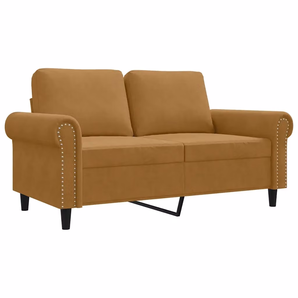 Divano moderno vidaXL in velluto marrone con struttura in metallo per il tuo soggiorno L: 152 cm, P: 77 cm, H: 80 cm – 2