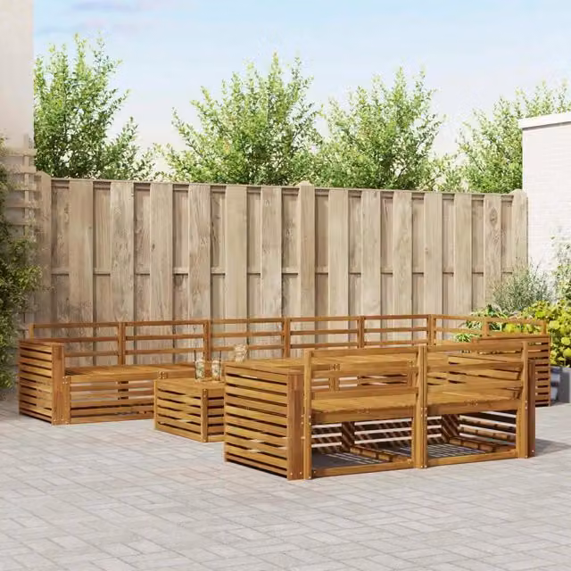 Set di divani da esterno a forma di U vidaXL in legno di acacia massello marrone con cuscini inclusi – 1