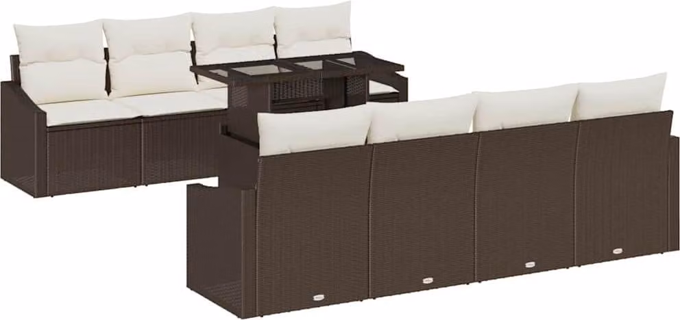 Set Divano da Giardino con cuscino 9 pcs Marrone polyrattan