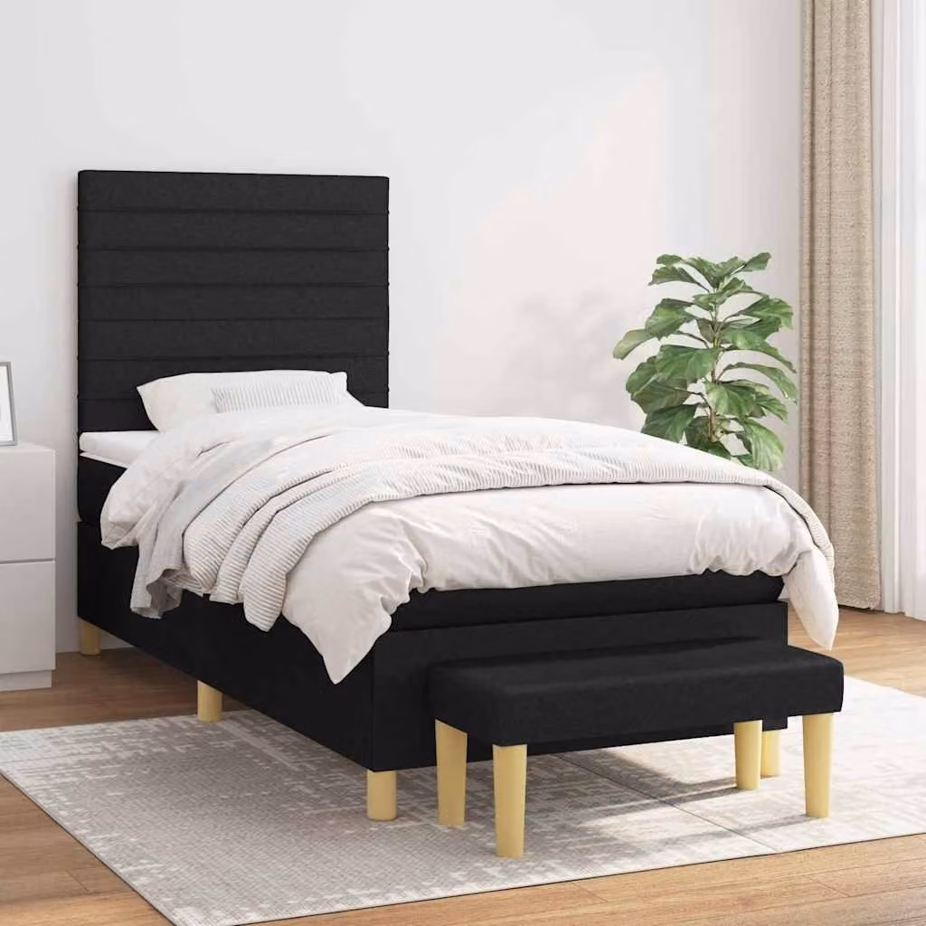 vidaXL Giroletto a Molle Ibrido con Materasso in Tessuto Nero e Bianco L/P/H: 200 x 100 x 128 cm – 1