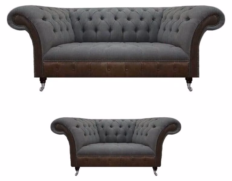 Graue Wohnzimmer Chesterfield Couchen Moderne Sofagarnitur 2tlg Edles Set