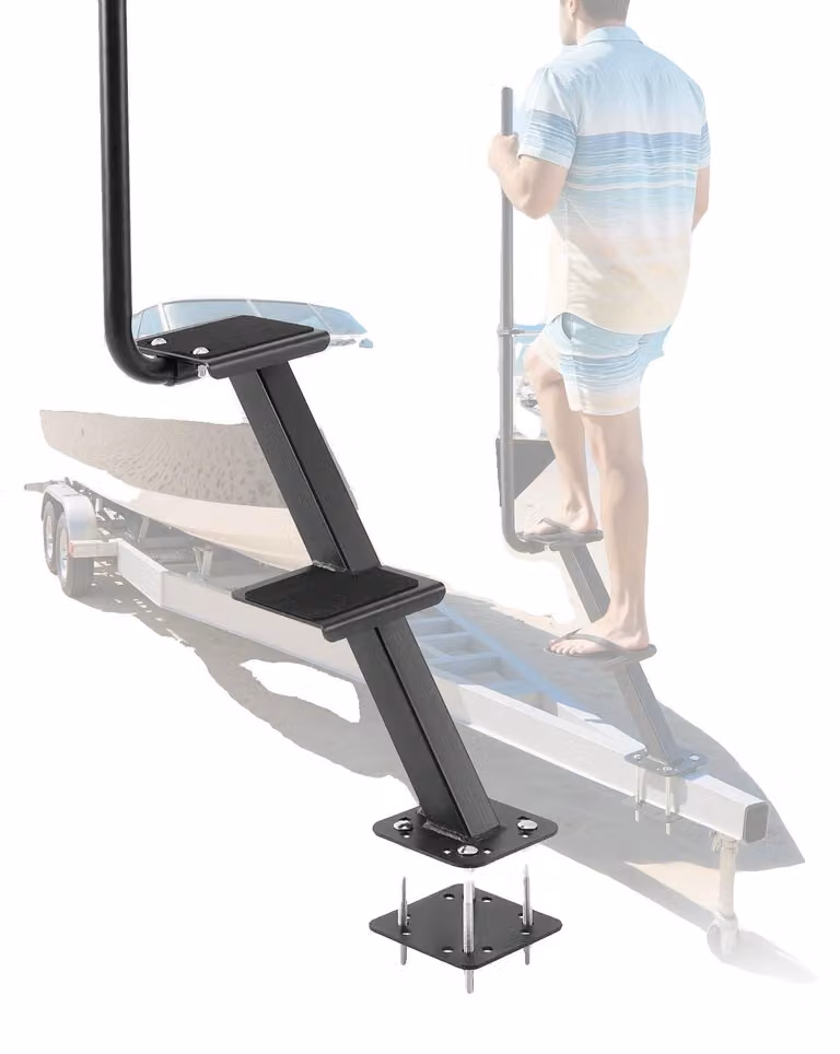 VEVOR - Scala per rimorchio nautico, modello a 2 gradini, realizzata Acciaio al carbonio, con maniglia e superficie antiscivolo, angolo di installazione di 55°, adatta a telai da 3x3/3x5/4x4 pollici, montaggio a pavimento