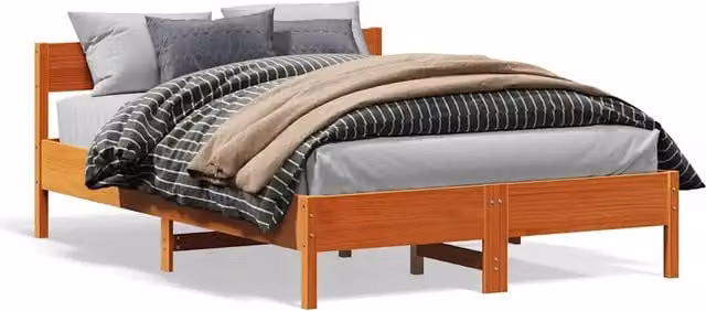 Letto matrimoniale in legno di pino color marrone cera con doghe fisse e struttura rigida L/P: 120 x 200 cm – 1