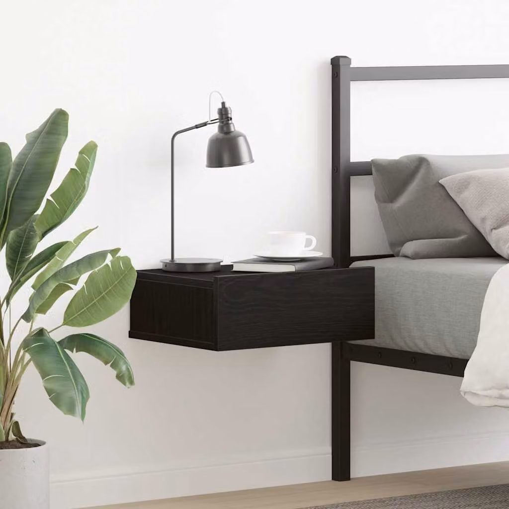 Comodino sospeso vidaXL in legno ingegnerizzato Rovere Nero, L 40 cm x P 32 cm x H 15 cm