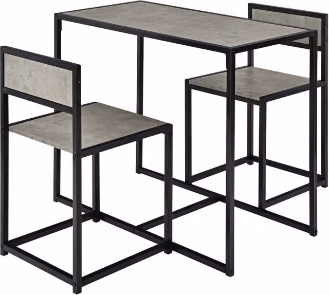 Set da pranzo stile industriale HELLOSHOP26 composto da tavolo rettangolare e 2 sedie in legno composito e metallo, colore grigio, L: 90 cm, P: 47 cm, H: 76 cm