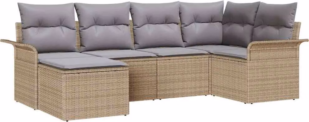 Set Divano da Giardino con cuscino 6 pcs Beige polyrattan