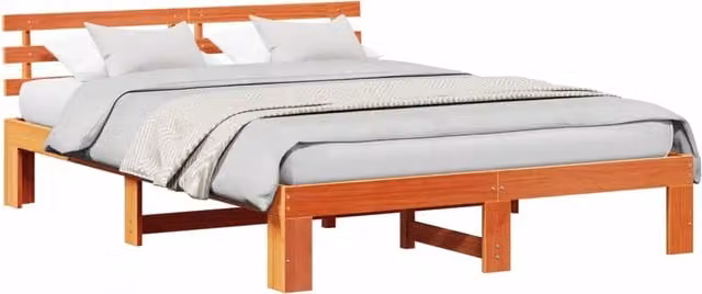 Letto matrimoniale in pino massello marrone cerato L/P/H: 140 x 200 x 66 cm