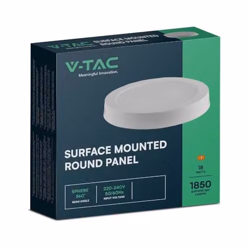 V-TAC Pannello LED 18W Montaggio a Plafone Rotondo Colore Bianco 3000K