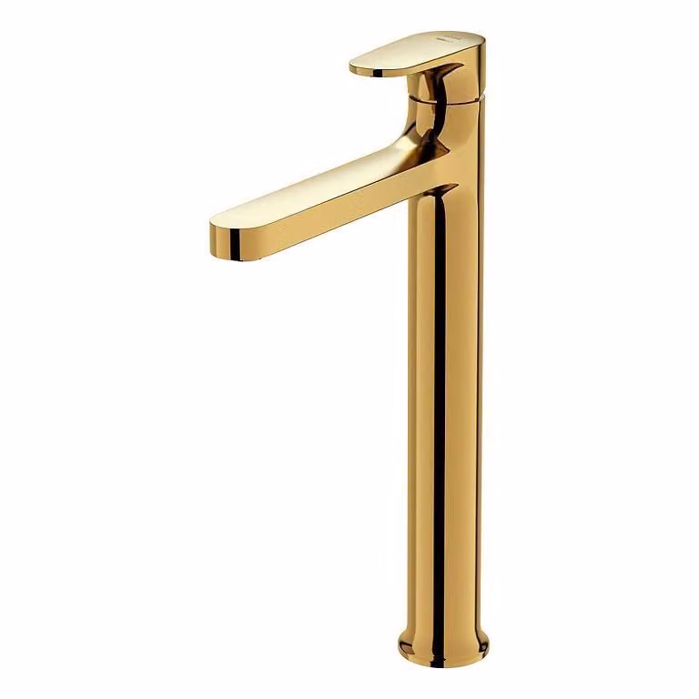 Miscelatore a colonna per lavabo alto INVERTO, leva, oro + leva oro (S951-298)