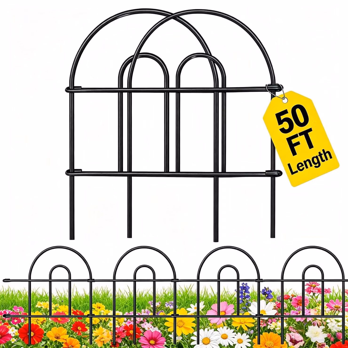 Recinzione da giardino - 35 pannelli - 45,7 cm di altezza - Ferro nero - 50 ft