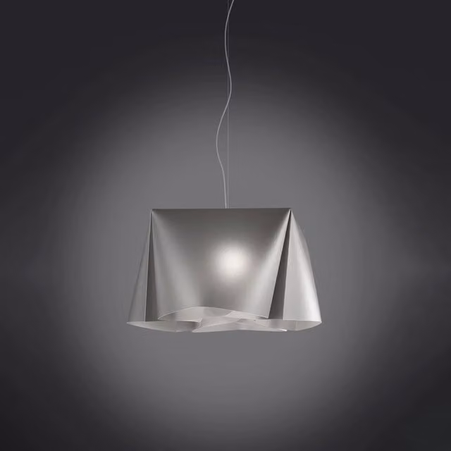 Lampada a sospensione moderna Wanda Polilux Linea Zero in argento e metallo cromo, diametro 45 cm, attacco E27