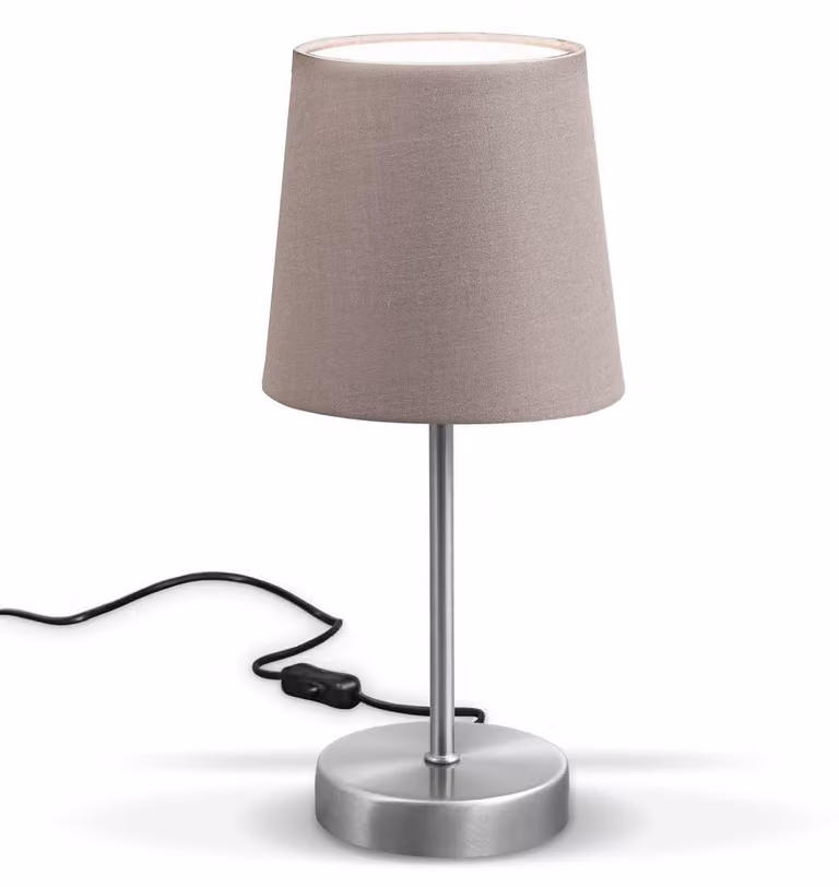 B.K.Licht Lampada da comodino, Lampada da tavolo con paralume in tessuto color grigio-talpa, adatta per lampadina E14 non inclusa max 25W, alta 30.8cm, abat-jour con interruttore on off sul filo IP20