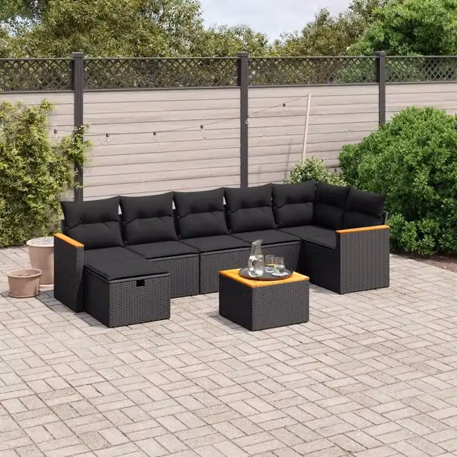 Set Divani da Giardino con Cuscini 8 pz Nero in Polyrattan 3265318