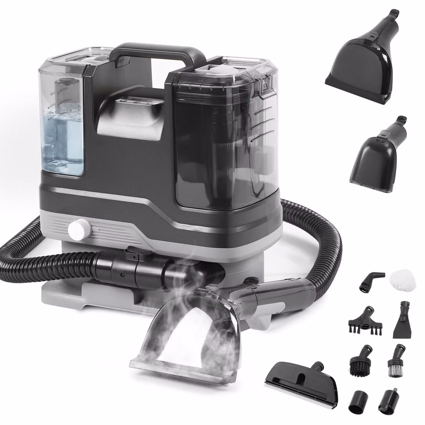 Pulitore a vapore senza fili per imbottiture, con vapore ad alta pressione a 120°C e acqua calda, dotato di una potenza di aspirazione di 17000 Pa e dotato di 3 serbatoi, ideale per tappeti, divani, scale e automobili