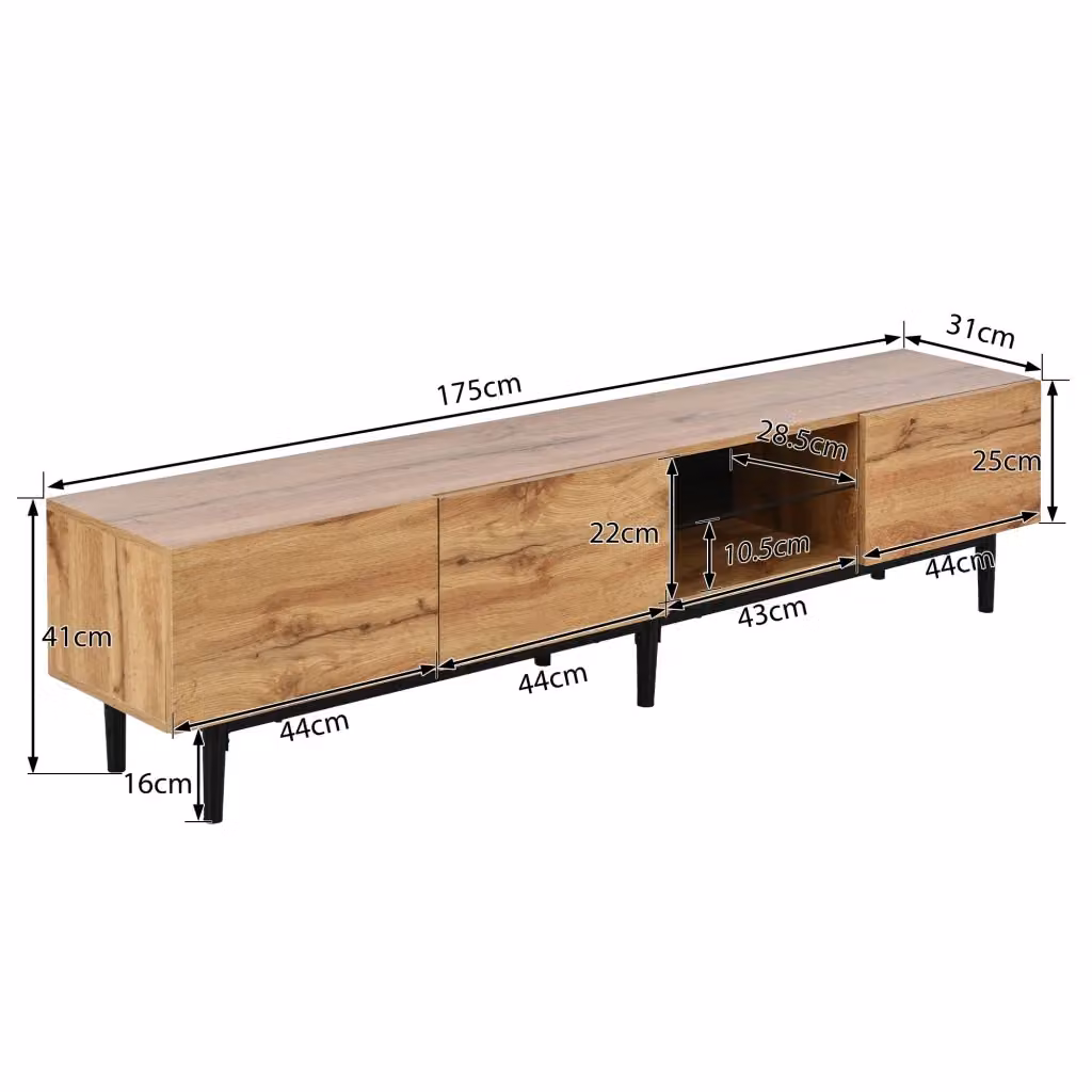 Cassettiera per TV KOMHTOM in MDF e metallo, colore beige e marrone, con illuminazione integrata e scomparti multimediali, L: 175 cm, P: 41 cm, H: 31 cm – 2