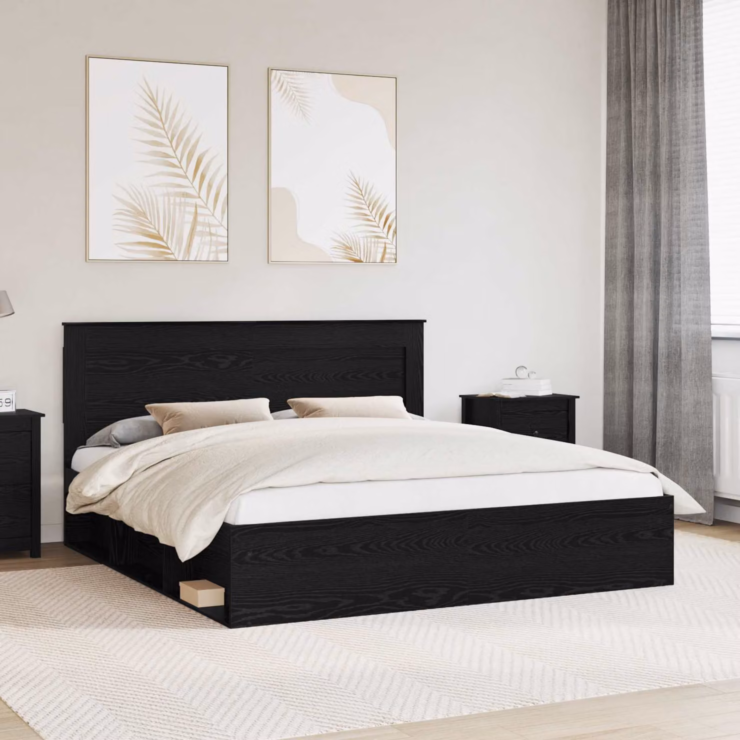 Struttura del letto moderna vidaXL in legno e MDF, colore nero, L/P/H: 200 x 200 x 210 cm