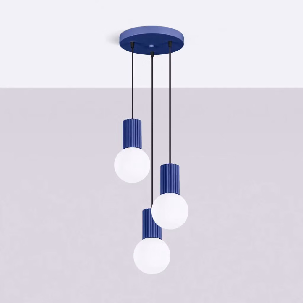 Lampadario moderno sospeso Pure Lume tondo con 3 sfere in vetro blu e bianco per soggiorno e cucina con attacco G9 – 2