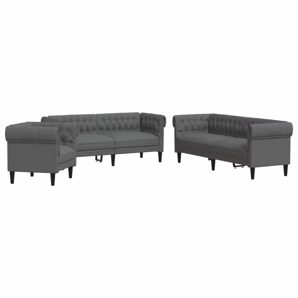 vidaXL Set di Divani 3 pz Moderno in Tessuto Grigio con Cuscini e Braccioli – 2