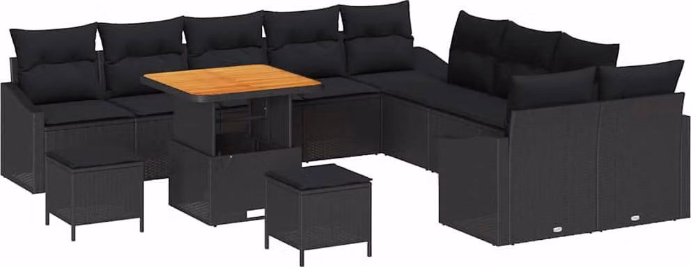 Set Divano da Giardino con cuscino 13 pcs Nero polyrattan