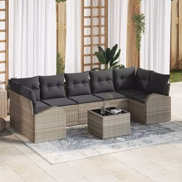 Set Divano da Giardino 8 pz Grigio chiaro polyrattan 3345962