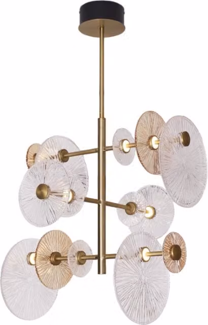 Lampadario a sospensione Maxlight Allure con anelli in vetro e metallo, colore oro/ottone e trasparente, LED 70W, Ø 60 cm