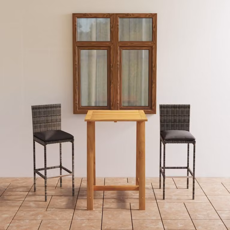 The Living Store Set bar da giardino 3 pezzi con cuscini grigio