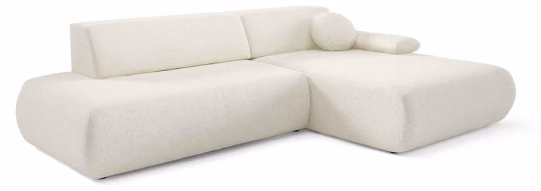 Divano angolare con funzione letto, modello Puentro, lato destro, rivestito in tessuto effetto cenere
