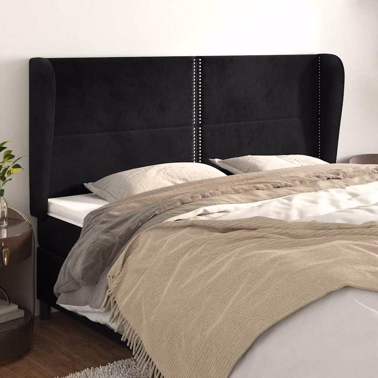 Testiera per letto vidaXL in velluto nero con struttura in legno L: 183 cm, P: 23 cm, H: 118/128 cm