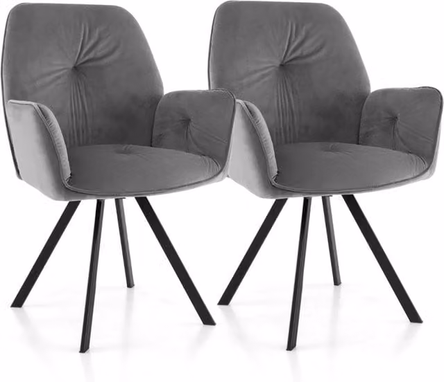 2 Sedie girevoli da accent in velluto con gambe in metallo piedini antiscivolo, Sedie moderne per scrivania Grigio-Sedie da ufficio