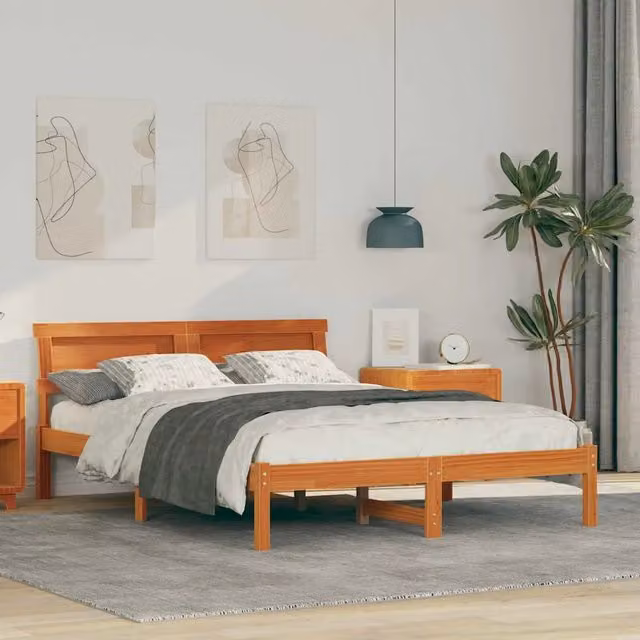 Struttura del letto Marrone cerato 140 x 190 cm Pino massello 872826