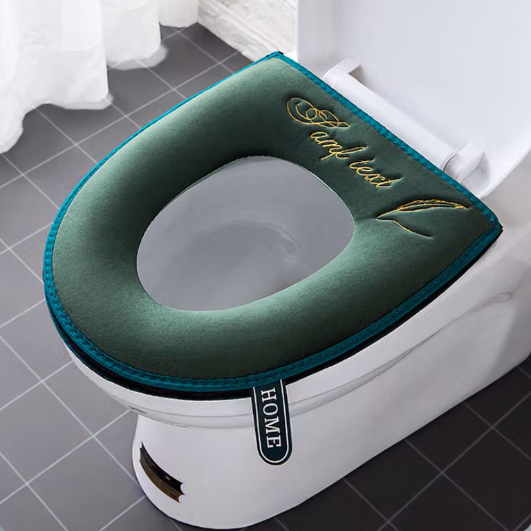 2 coprisedili da bagno più spessi con maniglia, coprisedile per WC, morbidi, spessi, lavabili, adatti a tutti i sedili WC ovali, verde
