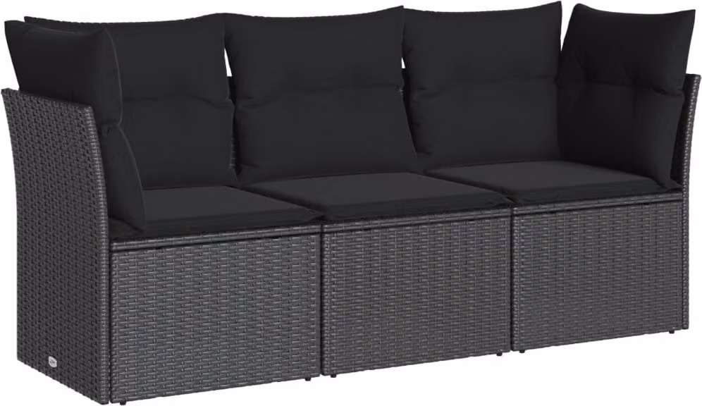 Set Divani da Giardino 3 pz con Cuscini in Polyrattan Nero