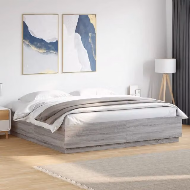 Giroletto Luci LED-Struttura Letto con LED Grigio Sonoma 200x200 cm Legno Multistrato 448770
