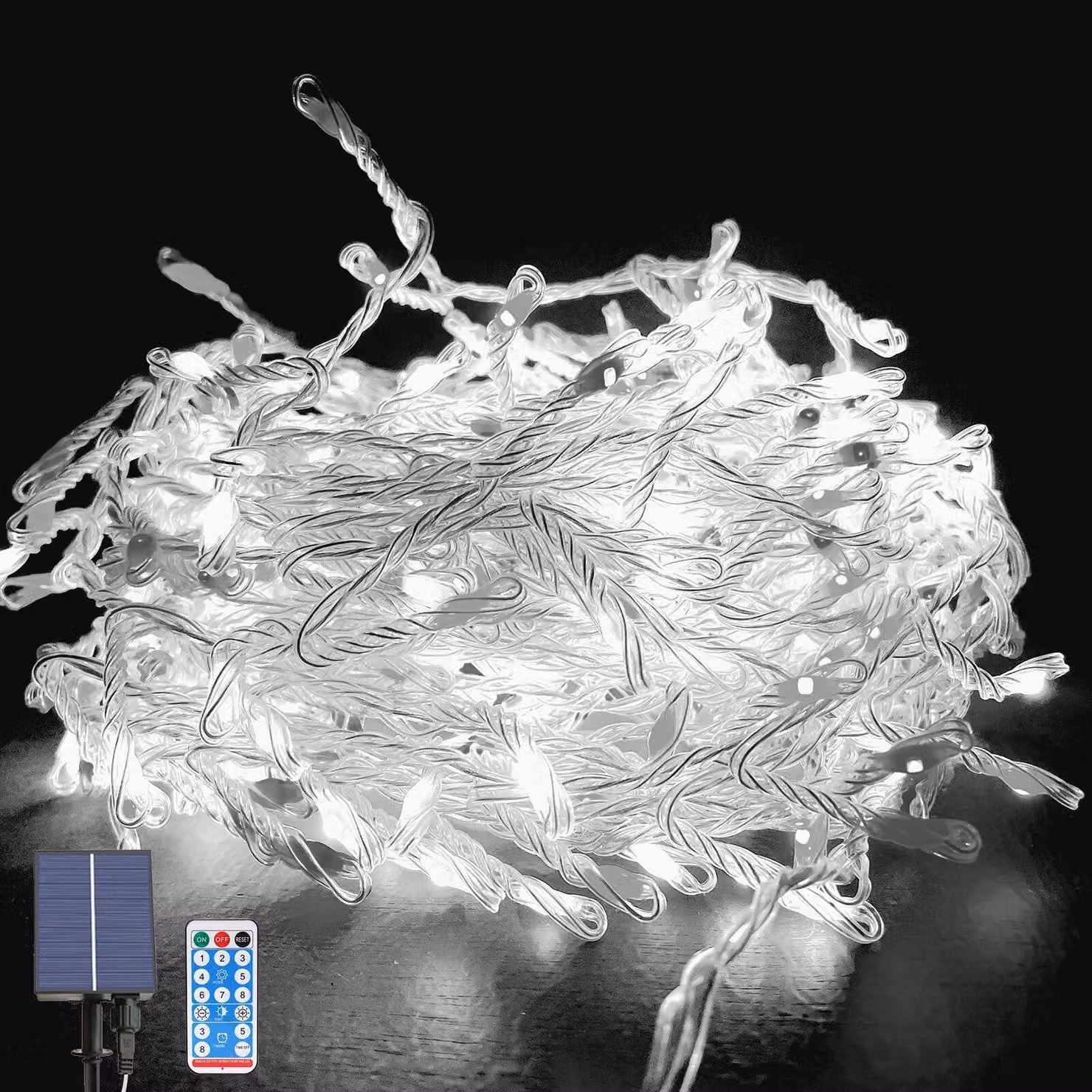 Catena luminosa solare, 10 metri, 370 LED, 8 modalità, con telecomando